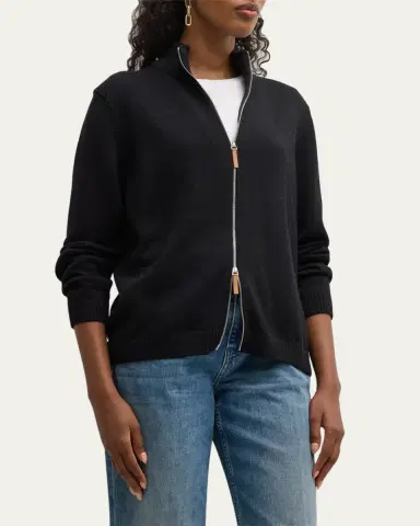 Lafayette 148 New York Cotton-Silk Tape Fitted Bomber Sweater | Thumbnail 4