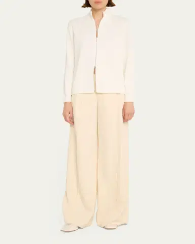 Lafayette 148 New York Cotton-Silk Tape Fitted Bomber Sweater | Thumbnail 6