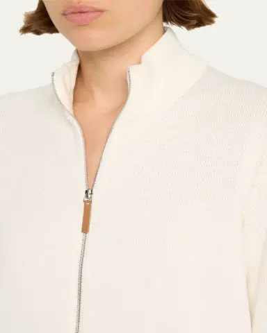 Lafayette 148 New York Cotton-Silk Tape Fitted Bomber Sweater | Thumbnail 9