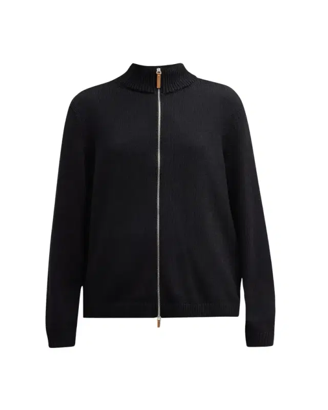 Lafayette 148 New York Cotton-Silk Tape Fitted Bomber Sweater