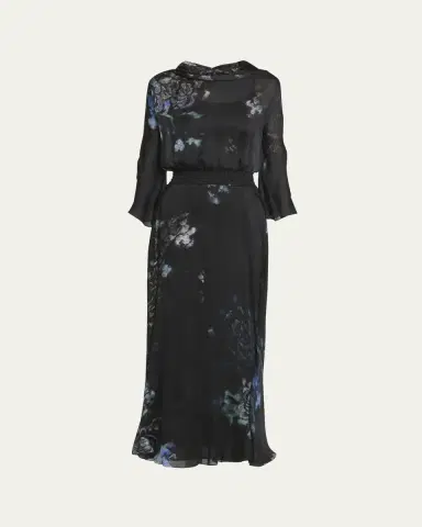 Giorgio Armani Floral Print Silk Gown with Smocked Waist | Thumbnail 7