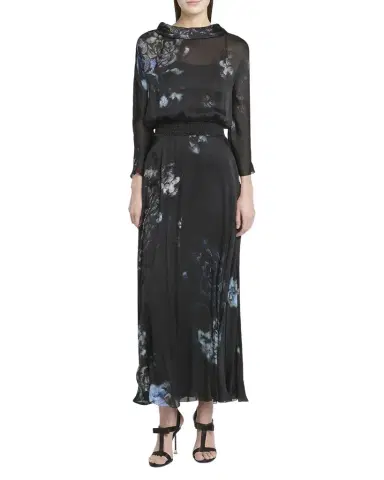 Giorgio Armani Floral Print Silk Gown with Smocked Waist | Thumbnail 1