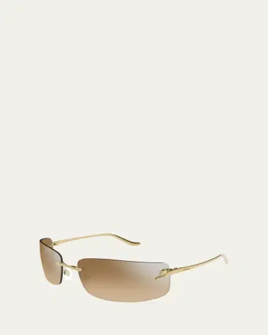 Cartier Panthère Rimless Rectangular Sunglasses in Silver Metal | Thumbnail 2