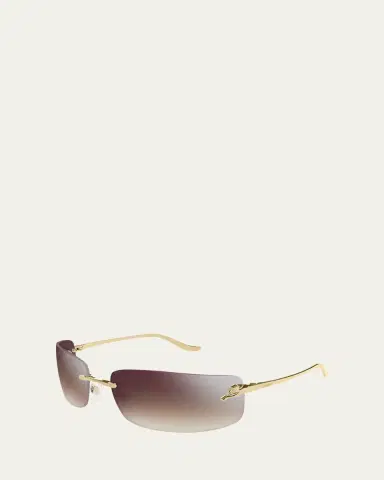 Cartier Panthère Rimless Rectangular Sunglasses in Silver Metal | Thumbnail 4