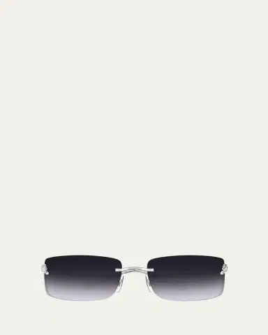 Cartier Panthère Rimless Rectangular Sunglasses in Silver Metal | Thumbnail 5