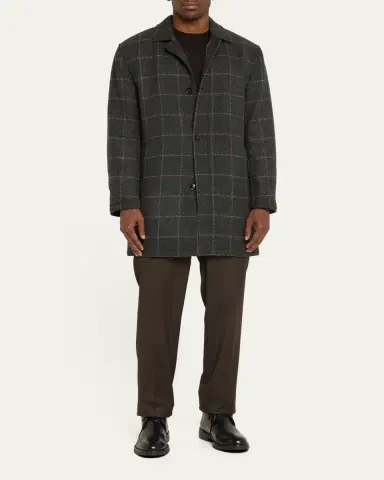 Kiton Men's Loden Cashmere Windowpane Car Coat | Thumbnail 2