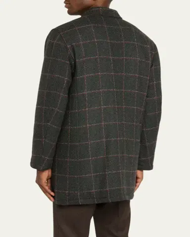 Kiton Men's Loden Cashmere Windowpane Car Coat | Thumbnail 3