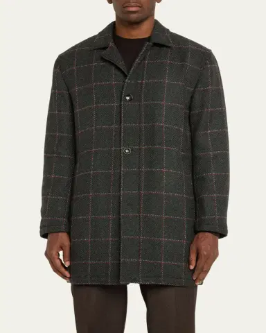 Kiton Men's Loden Cashmere Windowpane Car Coat | Thumbnail 4
