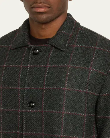 Kiton Men's Loden Cashmere Windowpane Car Coat | Thumbnail 5