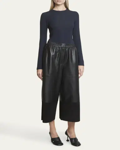 LOEWE Cropped Leather and Suede Trousers | Thumbnail 2