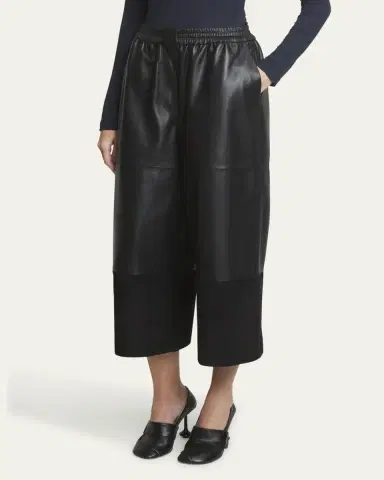LOEWE Cropped Leather and Suede Trousers | Thumbnail 4