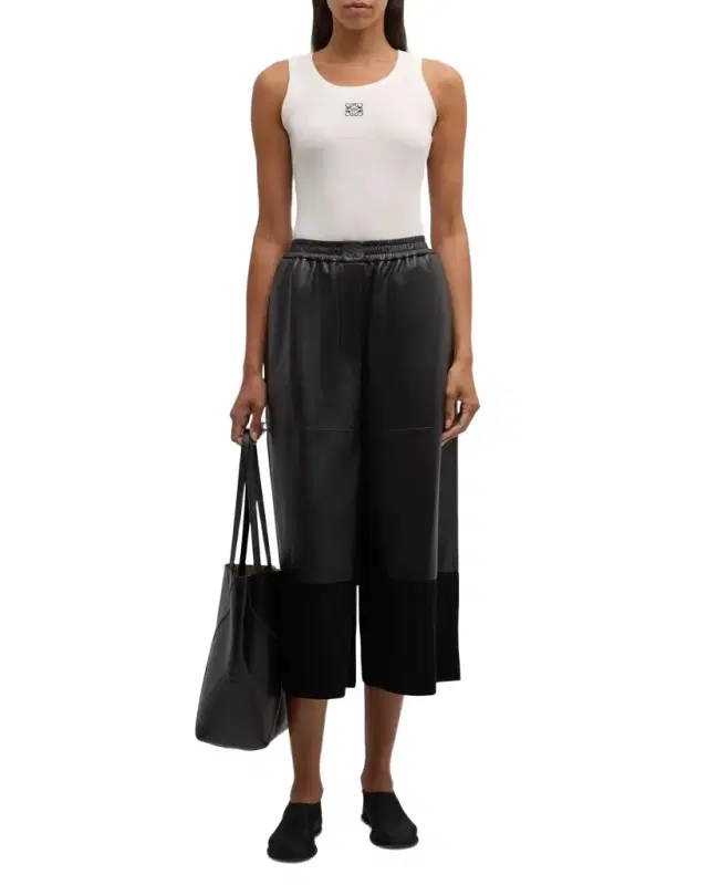 Cropped Leather and Suede Trousers