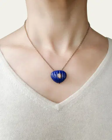 Haute Victoire Lapis Lazuli and Citrine Carved Heart Necklace, 15"L | Thumbnail 2