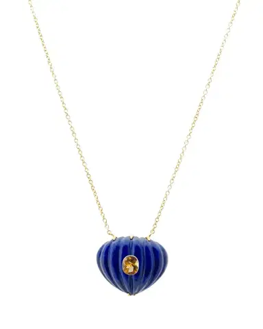 Haute Victoire Lapis Lazuli and Citrine Carved Heart Necklace, 15"L | Thumbnail 1