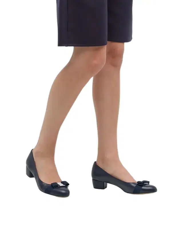 Ferragamo Vara Leather Bow Low Pumps