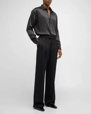 Saint Laurent Men's Striped Silk Dress Shirt | Thumbnail 2