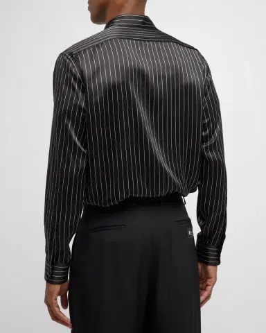 Saint Laurent Men's Striped Silk Dress Shirt | Thumbnail 3