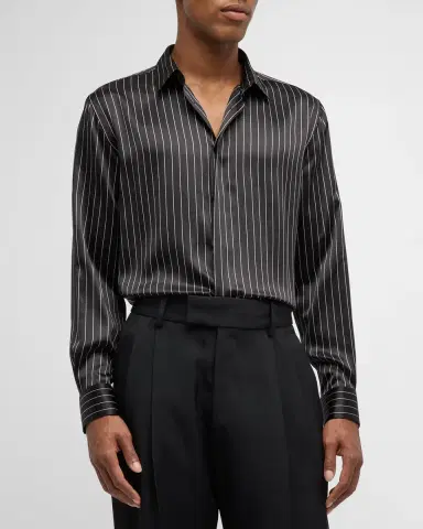 Saint Laurent Men's Striped Silk Dress Shirt | Thumbnail 4