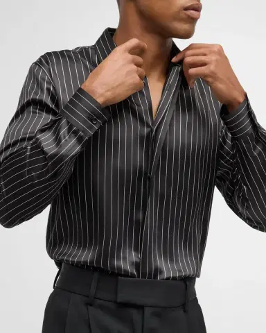 Saint Laurent Men's Striped Silk Dress Shirt | Thumbnail 6