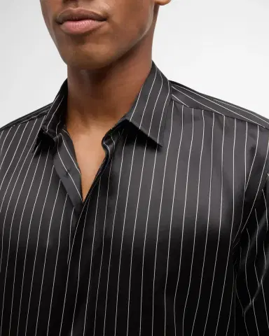 Saint Laurent Men's Striped Silk Dress Shirt | Thumbnail 7
