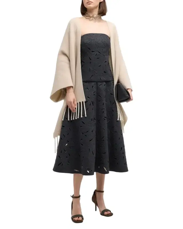Strapless Flannel Wool Top with Laser-Cut Embroidery