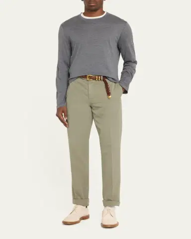 Brunello Cucinelli Men's Silk and Cotton Long-Sleeve T-Shirt | Thumbnail 2