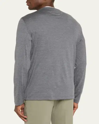 Brunello Cucinelli Men's Silk and Cotton Long-Sleeve T-Shirt | Thumbnail 3