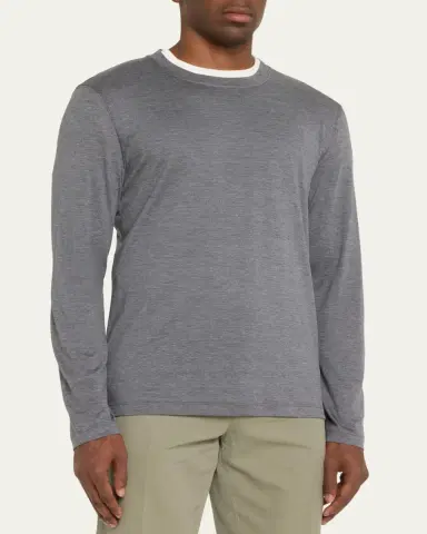 Brunello Cucinelli Men's Silk and Cotton Long-Sleeve T-Shirt | Thumbnail 4