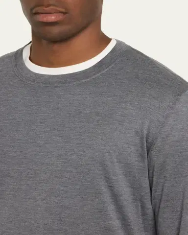Brunello Cucinelli Men's Silk and Cotton Long-Sleeve T-Shirt | Thumbnail 5