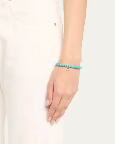Sydney Evan 14K Gold Pavé Happy Face Charm on Turquoise Bead Bracelet | Thumbnail 2