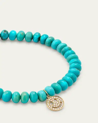 Sydney Evan 14K Gold Pavé Happy Face Charm on Turquoise Bead Bracelet | Thumbnail 3