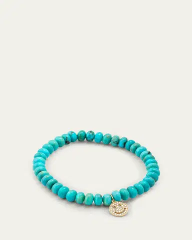 Sydney Evan 14K Gold Pavé Happy Face Charm on Turquoise Bead Bracelet | Thumbnail 4