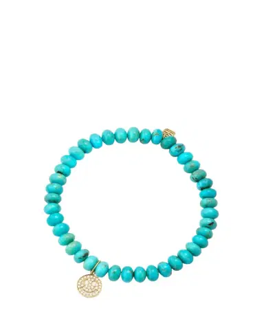 Sydney Evan 14K Gold Pavé Happy Face Charm on Turquoise Bead Bracelet | Thumbnail 1