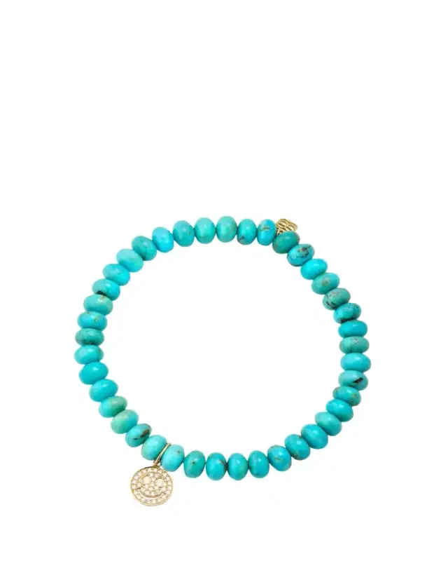 Sydney Evan 14K Gold Pavé Happy Face Charm on Turquoise Bead Bracelet