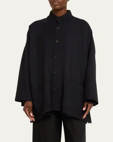Eskandar Wide Open Stand Collar Jacket (Long Length) | Thumbnail 4