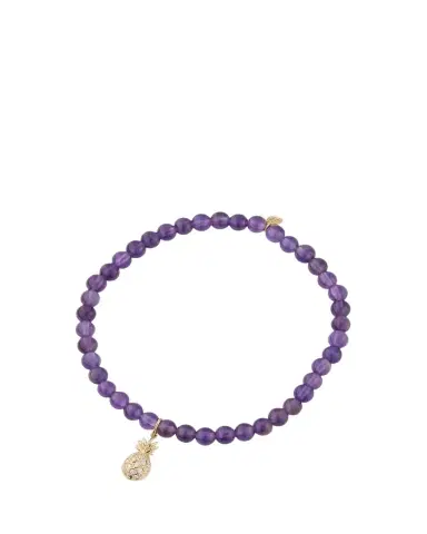 Sydney Evan 14K Yellow Gold Diamond Pineapple Charm and Amethyst Bead Bracelet | Thumbnail 1 Sydney Evan 14K Yellow Gold Diamond Pineapple Charm and Amethyst Bead Bracelet | Thumbnail 1