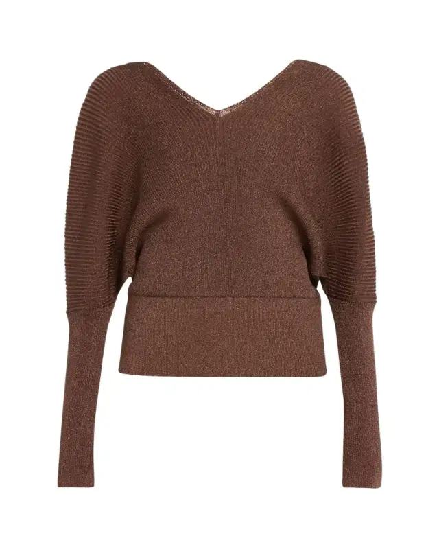 Lafayette 148 New York Ribbed Shimmer Dolman-Sleeve Sweater