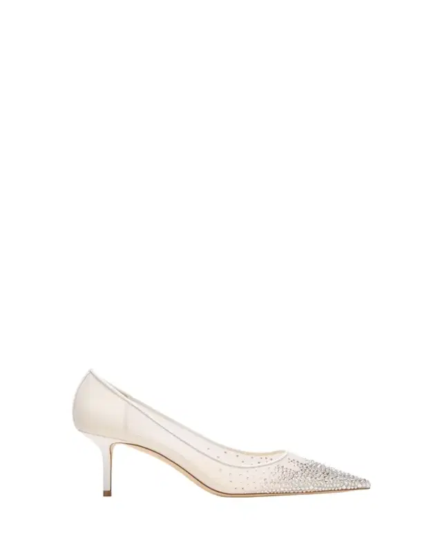 Love Embellished Mesh Kitten-Heel Pumps