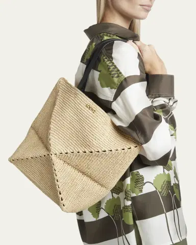 Loewe x Paula's Ibiza Medium Puzzle Fold Tote Bag in Raffia with Leather Handles | Thumbnail 2