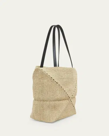 Loewe x Paula's Ibiza Medium Puzzle Fold Tote Bag in Raffia with Leather Handles | Thumbnail 3
