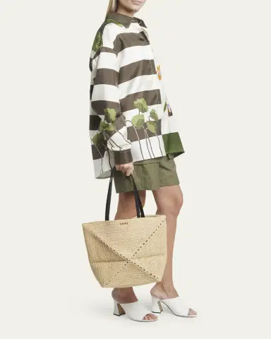 Loewe x Paula's Ibiza Medium Puzzle Fold Tote Bag in Raffia with Leather Handles | Thumbnail 5