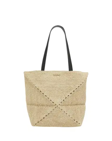 Loewe x Paula's Ibiza Medium Puzzle Fold Tote Bag in Raffia with Leather Handles | Thumbnail 1