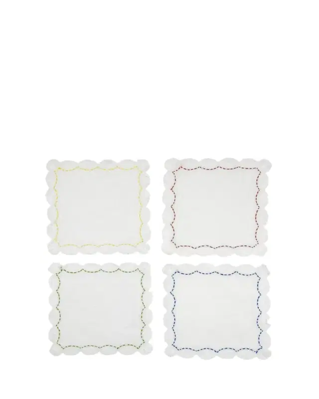 Petal Embroidered Cocktail Napkins, Set of 4