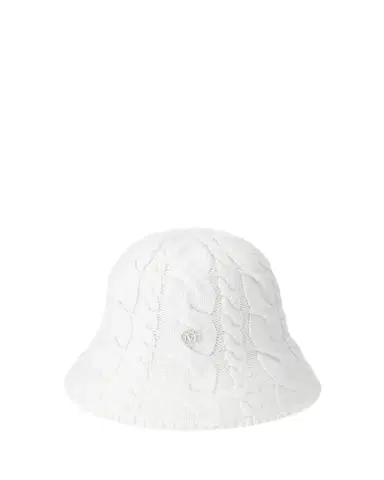 Maison Michel Clem White Cable Knit Cashmere Bucket Hat | Thumbnail 1