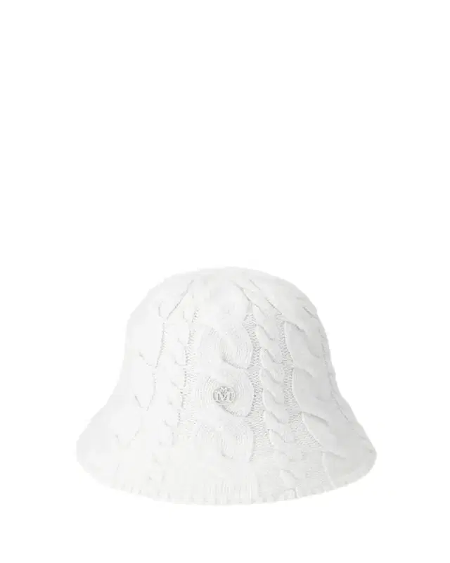 Maison Michel Clem White Cable Knit Cashmere Bucket Hat