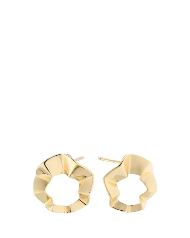 14K Yellow Gold Geometric Crinkle Stud Earrings