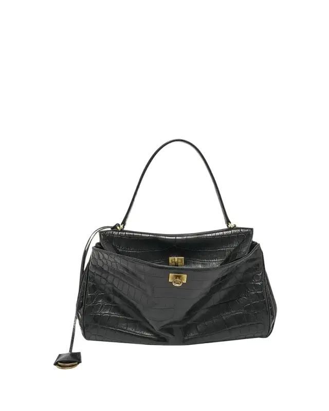 Balenciaga Rodeo Medium Croc-Embossed Top-Handle Bag