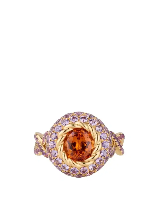 18K Yellow Gold Orange Blossom Ring with Garnet and Sapphires