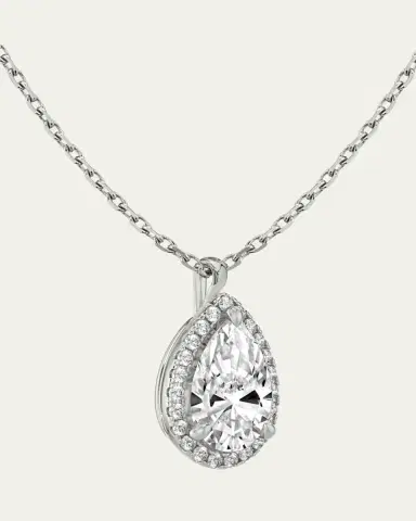VRAI 14K White Gold Pear-Cut Halo Lab Grown Diamond Pendant Necklace, 1.0tcw | Thumbnail 2