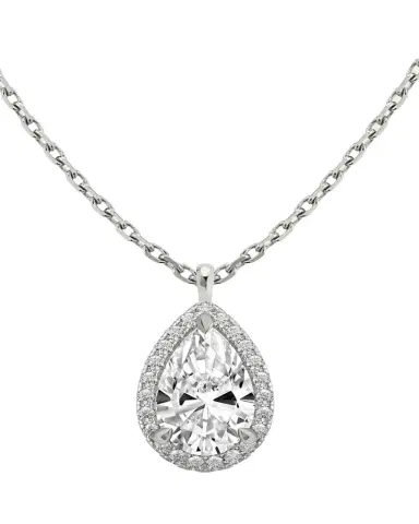 VRAI 14K White Gold Pear-Cut Halo Lab Grown Diamond Pendant Necklace, 1.0tcw | Thumbnail 1